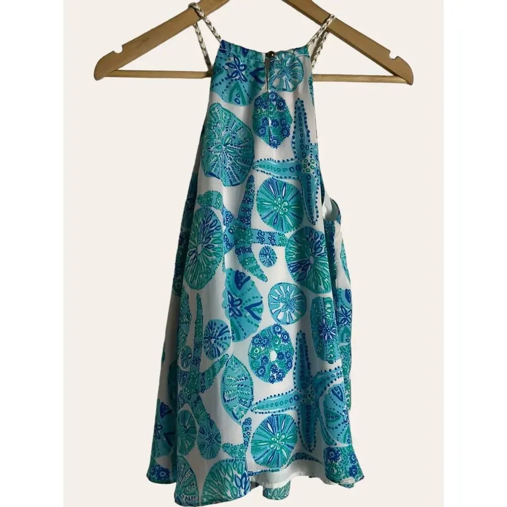 Lilly Pulitzer for Target Sea Urchin Blue Sand Dollar Pleated Halter Top Size S